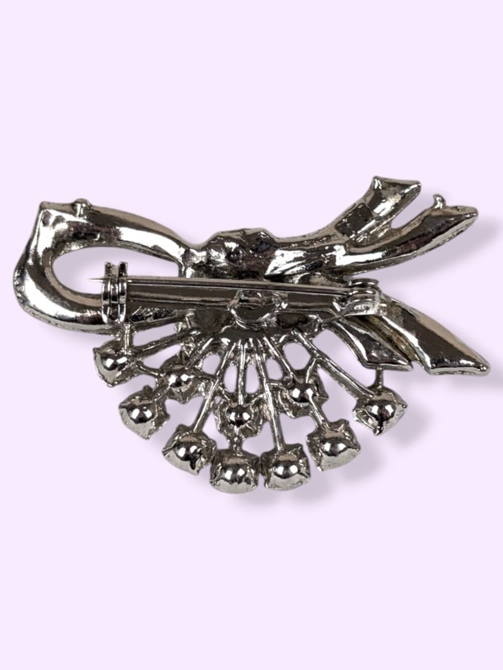 Vintage Mid-Century Atomic Ribbon Rhinestone Brooch - Picture 5 of 6
